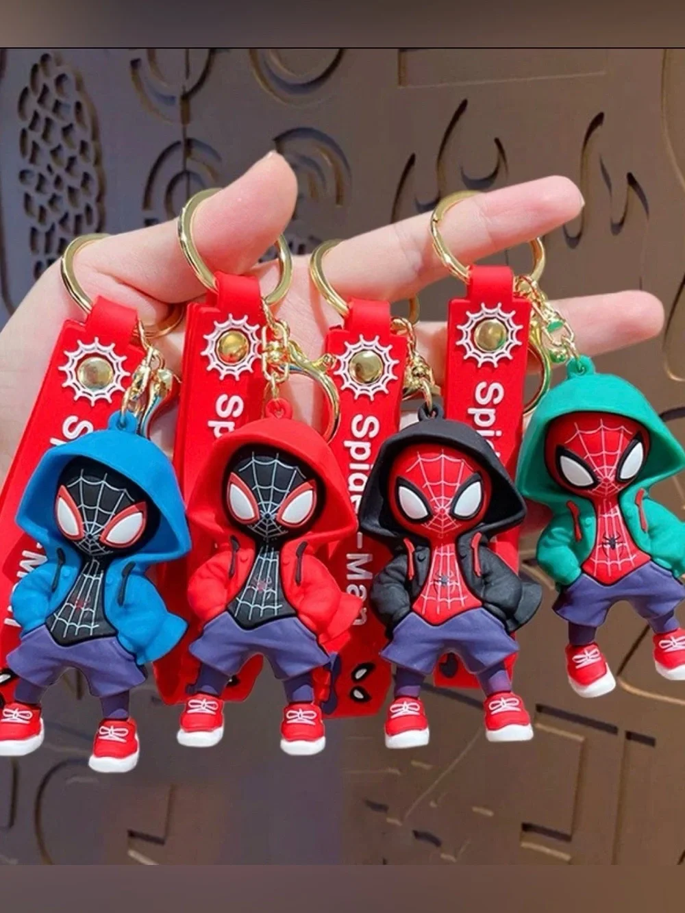 Lot of 4 Spider-Man Miles Morales Hooded 3D Figure Keychains w/ Straps